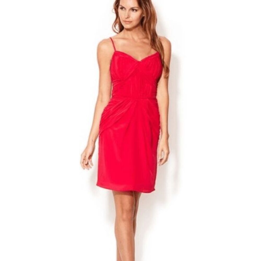 Shoshanna Women's Ruched Silk Mini Dress in Hot Pink size 6